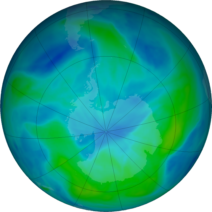 Antarctic ozone map for 08 March 2019